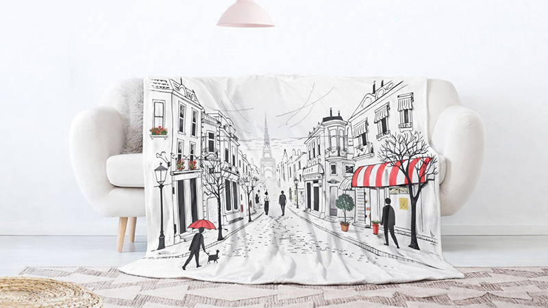 Плед с принтом в минималистический интерьер